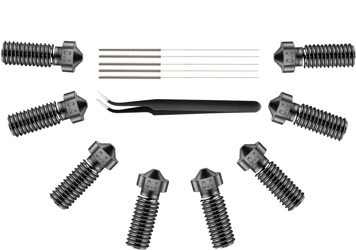 8 stuks Volcano mondstuk 0,4 mm, M6 printkop van gehard staal voor J-Head Hotend Extruder, compatibel met Artillery/Sidewinder 3D-printers