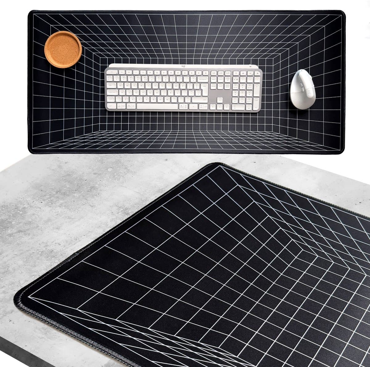 What's Goods - XXL Grote Muismat - 90x40 cm - 3D Grid Wireframe Design - 4 mm - Zwart