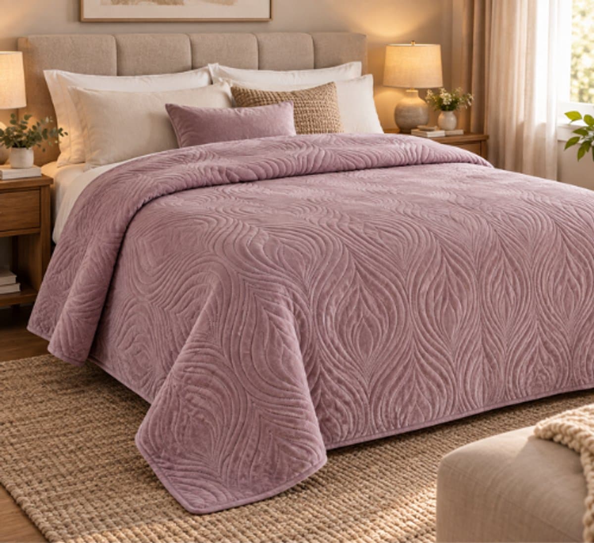 Deluxe Bedsprei 240 x 220 cm oudroze- druppelpatroon