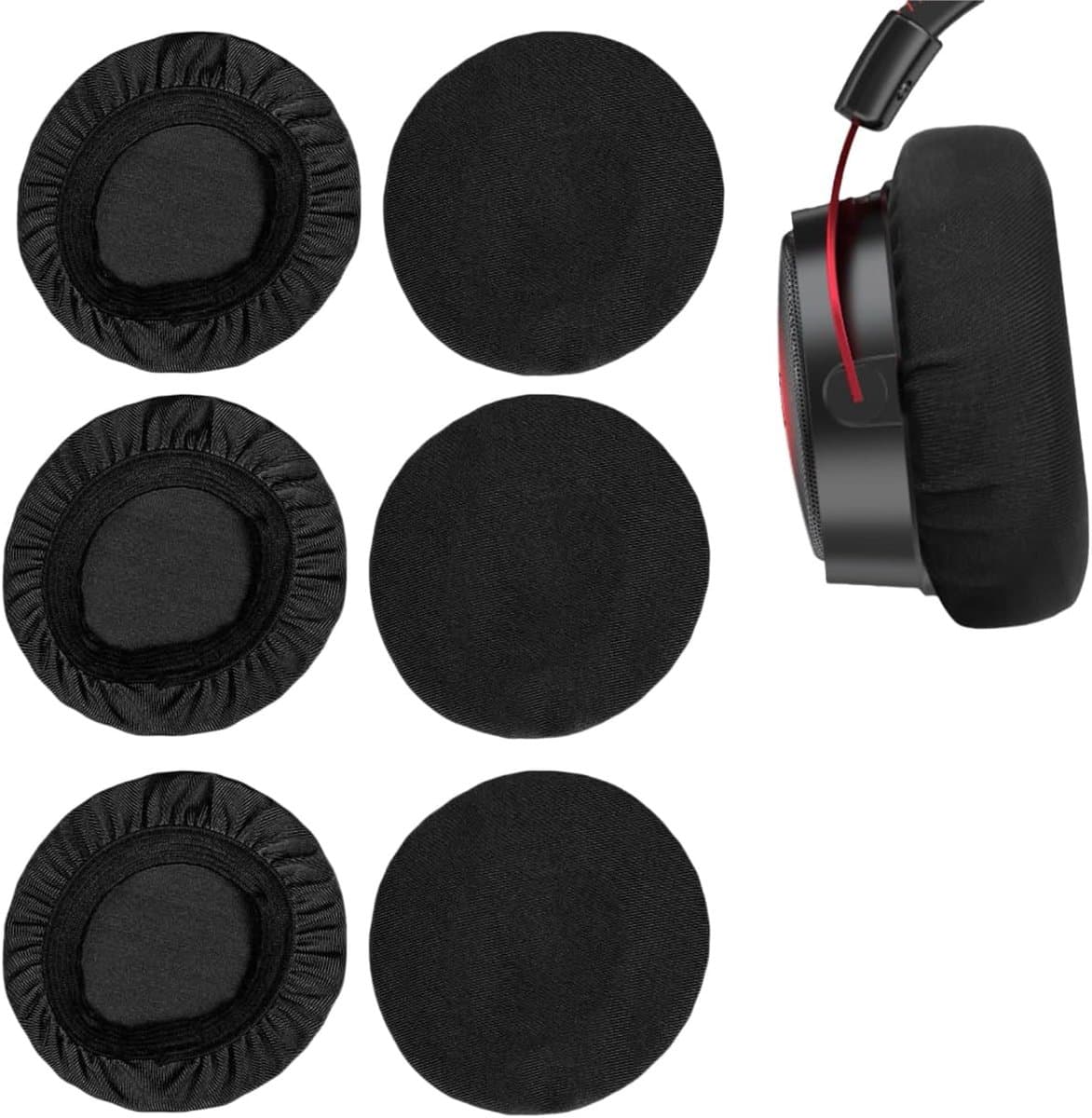 Wasbare hoofdtelefoon, diameter 9 cm, 6 stuks, wasbaar, rekbare oorschelpbescherming voor grote over-ear headsets (6 cm - 8,5 cm), zweetbescherming voor sportschool en gaming, zwart