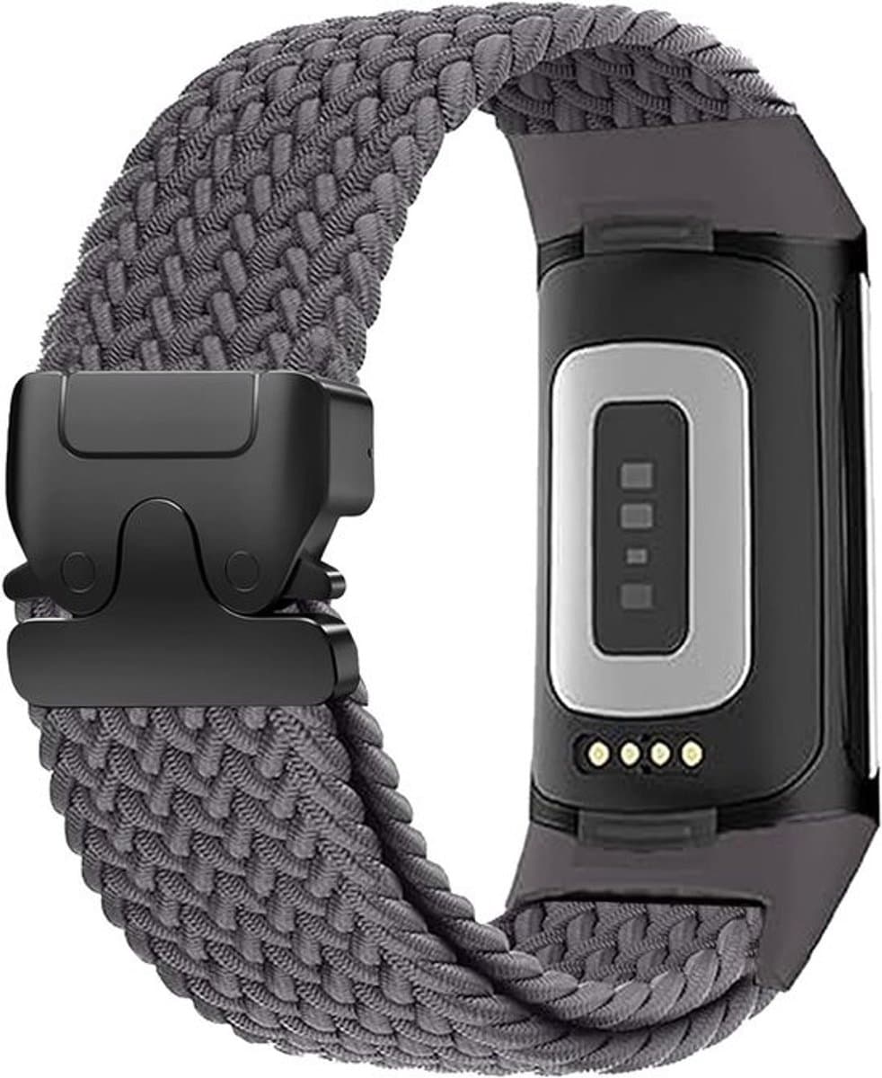 Nylon Gevlochten Armband Geschikt voor Fitbit Charge 5 en 6 - Elastische Band met Parachute Sluiting voor Dames en Heren