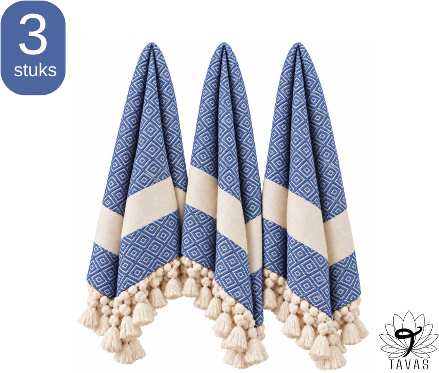 TAVAS Theedoeken & Keukendoeken Set van 3 - 50x90cm – Blauw - 100% Katoen – Wafelstructuur – Sneldrogend – Zachte Handdoeken voor Keuken