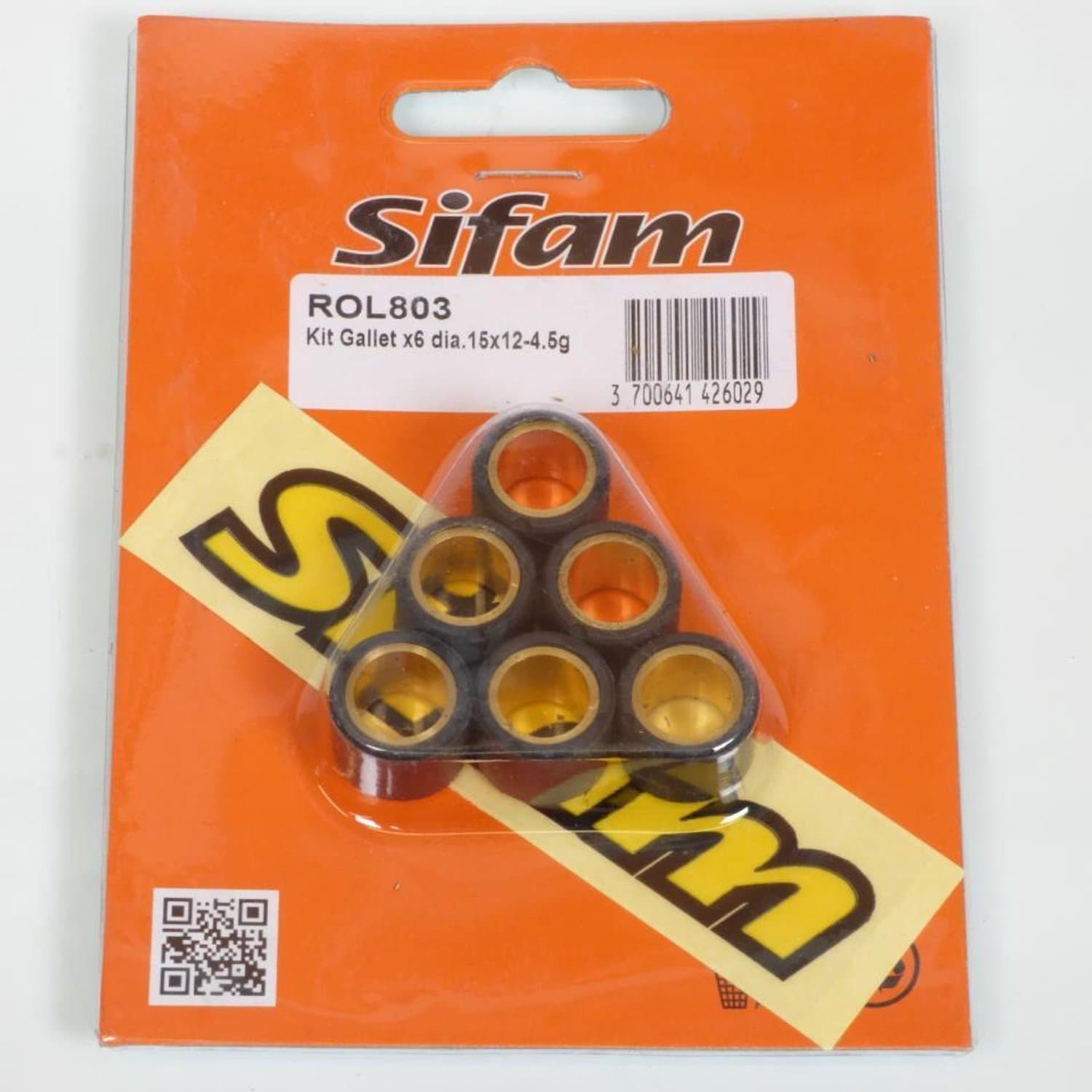 Galet rouleau de variateur Sifam pour Scooter CPI 50 Hussar 2003 à 2020 15x12 4.5Grs Neuf