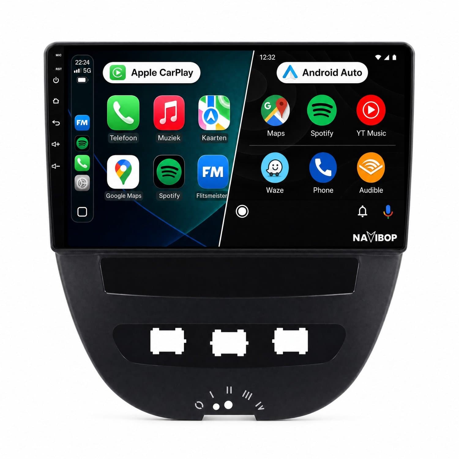 Navibop Autoradio geschikt voor Citroën C1 Toyota Aygo Peugeot 107 2005 t/m 2014 - Draadloos Apple CarPlay & Android Auto - 9 inch touchscreen - Android 15 - 2GB/64GB - Navigatie - Bluetooth - DAB+ ready - 2 din