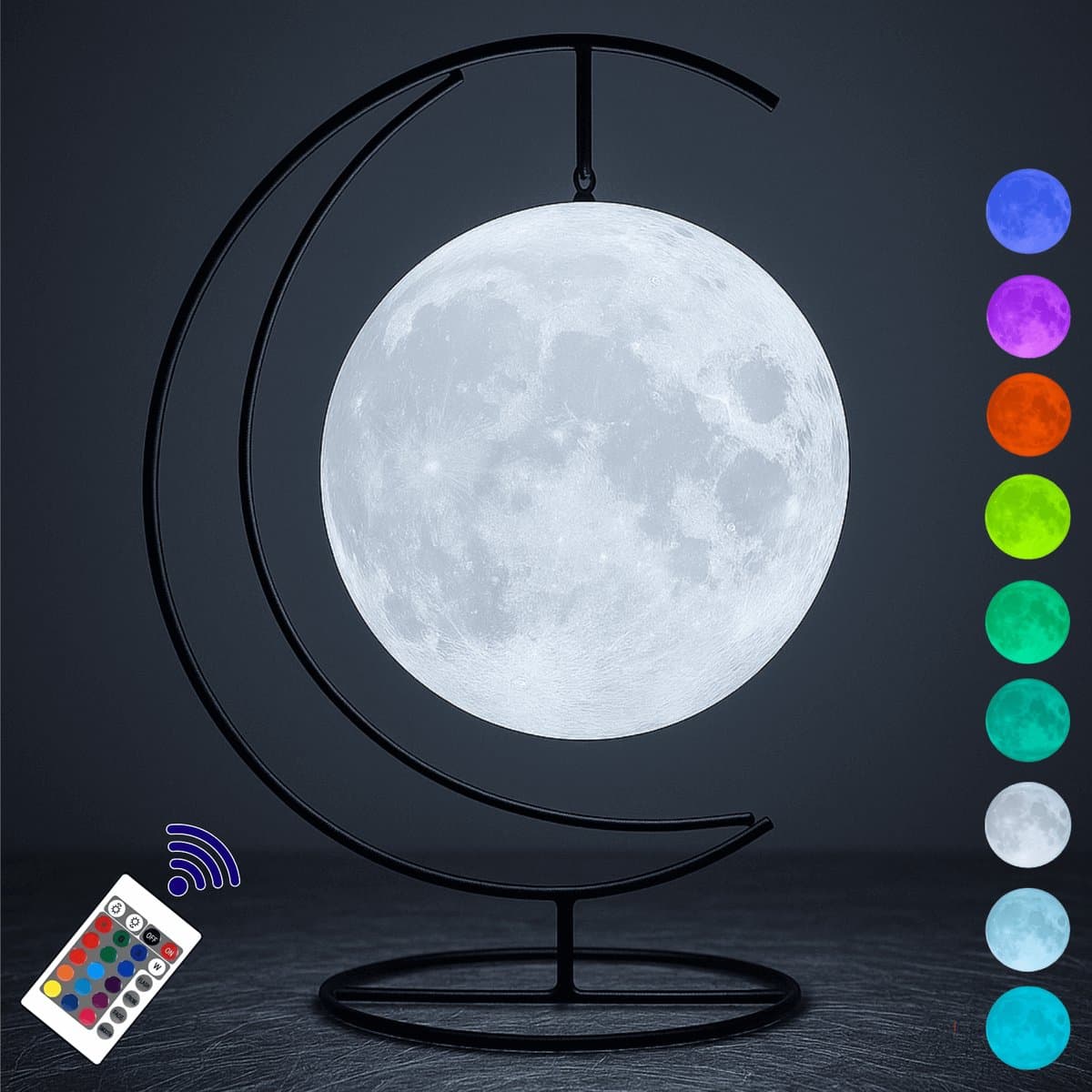 Lukana 3d Maanlamp - Tafellamp 15 cm met 16 Dimbare LED Kleuren & Afstandsbediening - Nachtlamp