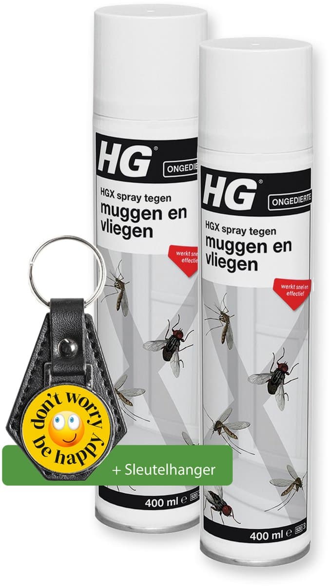 HGX Anti-Muggen/Vliegenspray - 400ml - 2 Stuks - Inclusief sleutelhanger