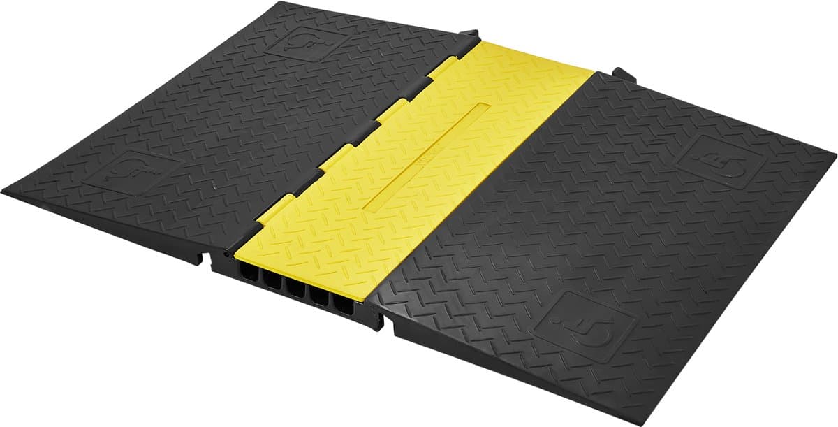 VEVOR 5-Kanaals Kabelbeschermingsramp Kabelbrug Van Rubberen Slangbrug 114,5 X 80 X 5 Cm Overloopbeveiliging 10000 Kg (Per As) Draagvermogen Kabelramp Antislip Uitvoering Ideaal voor Parkeerplaatsen