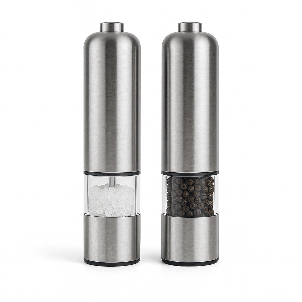Peper en Zoutmolen Set Elektrisch 2 stuks 22 cm Pepermolen Zoutmolen - RVS behuizing - keramisch maalwerk - verstelbare maalgraad - LED verlichting - eenhandsbediening - voor keuken en tafel