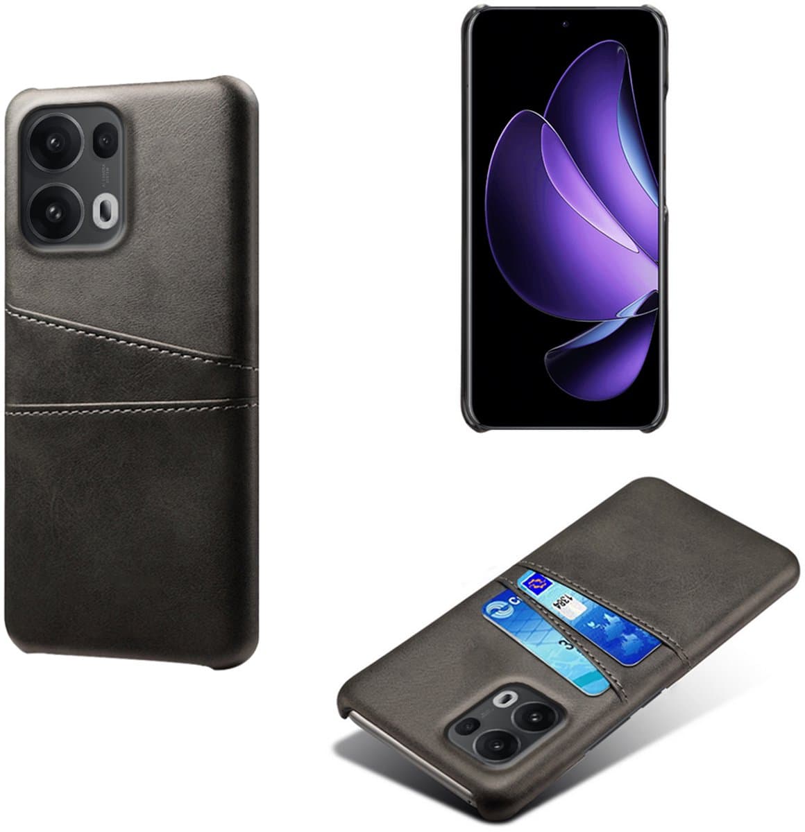 Backcover met Opbergvakjes + PMMA Screenprotector voor OPPO Reno 14 / 13 _ Zwart