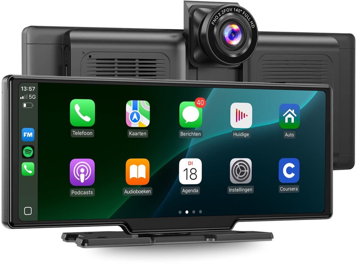 Carplay scherm 10" - Ingebouwde Dashcam - Navigatiesysteem auto geschikt voor Apple Carplay & Android Auto - Touchscreen & Bluetooth - Incl. 64GB SD-kaart