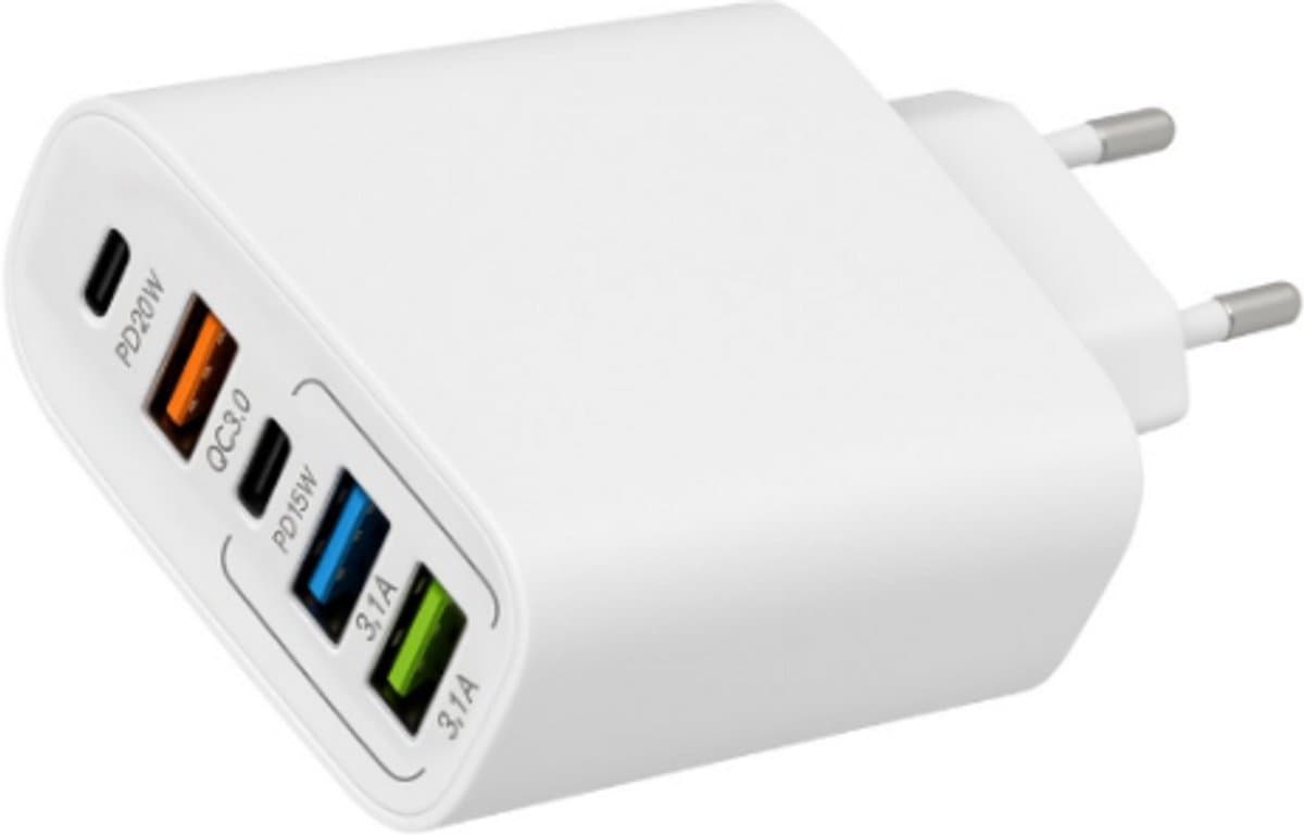 USB Adapter - 5 Poorten - USB Stekker - Usb Oplader - Wit - Snellaadfunctie - Hoge Compatibiliteit