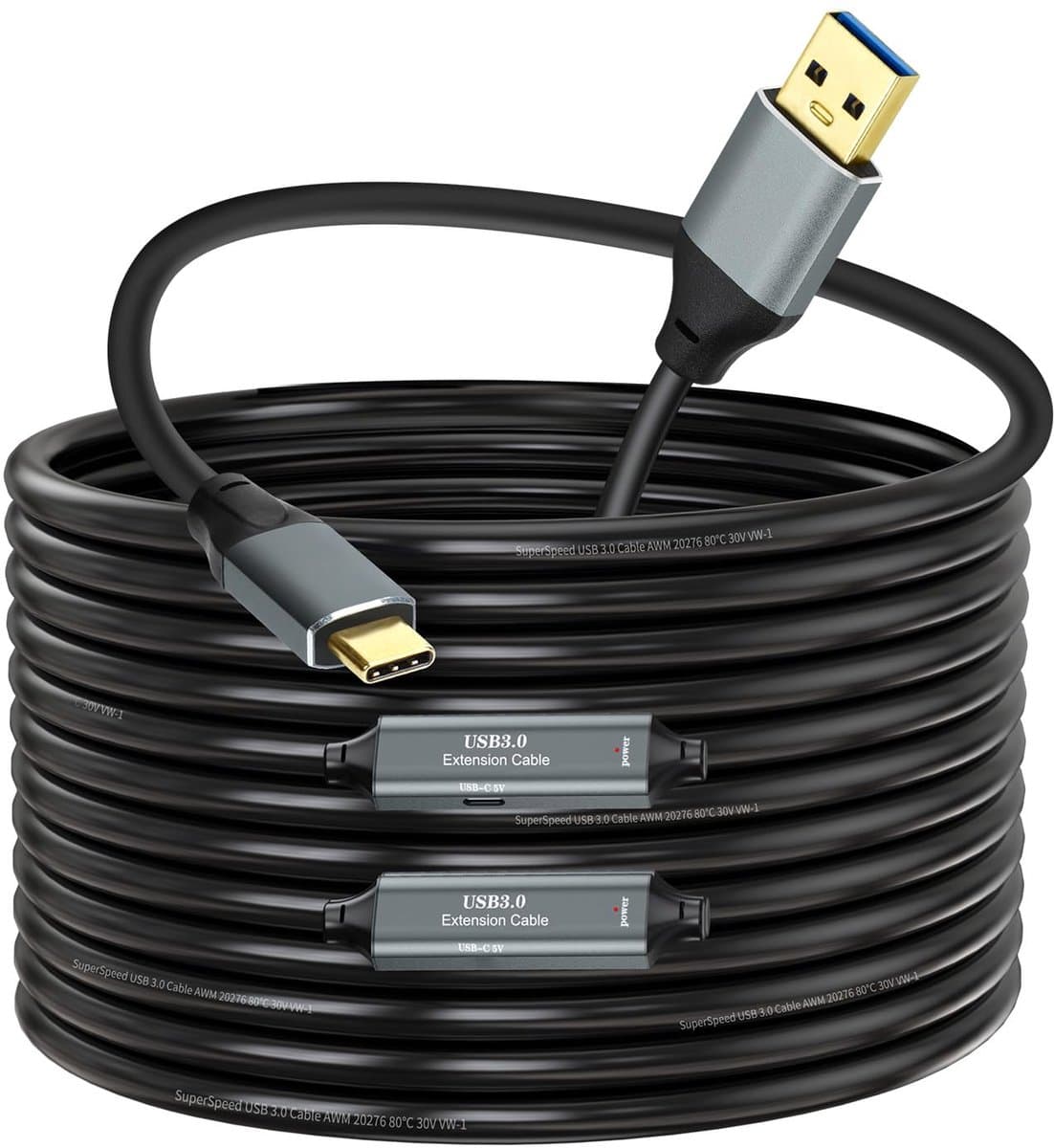 NÖRDIC USB A naar USB C kabel - USB 3.0 - 5Gbps - Geschikt voor Laptop, docking station, VR, Camera, Xbox en SSD - 15m