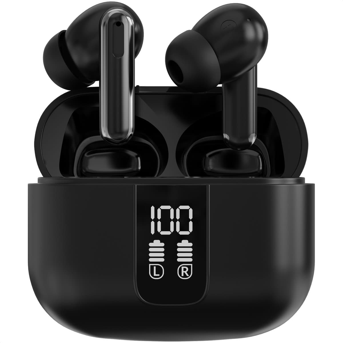 Strex Draadloze Oordopjes met Noise Cancelling - Bluetooth 5.3 - LED Display - Draadloze Oortjes Sport met Bluetooth - Zwart