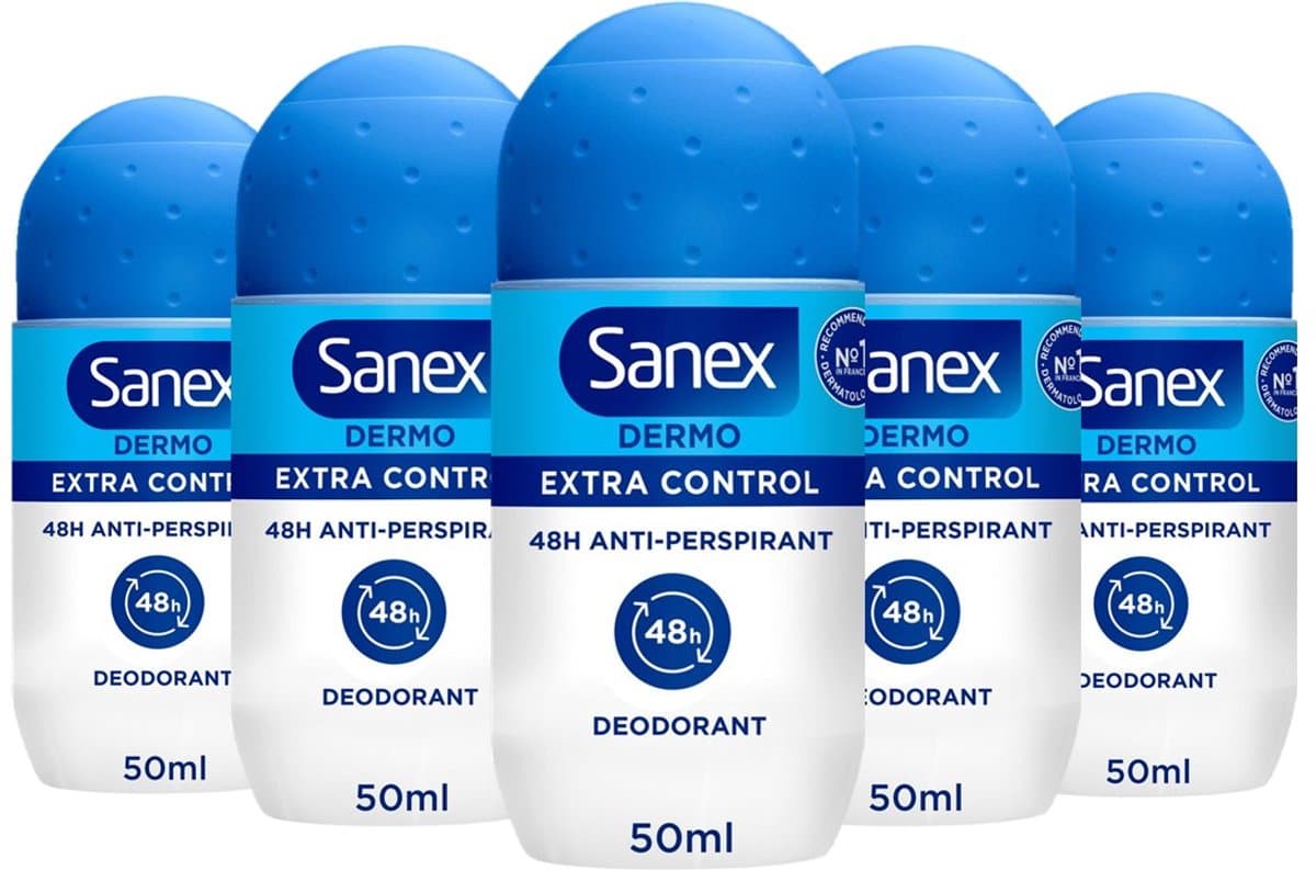 Sanex Deo Roller Dermo Extra Control - 5 x 50 ml - Anti Irritatie - 72H Formule - Anti Perspirant