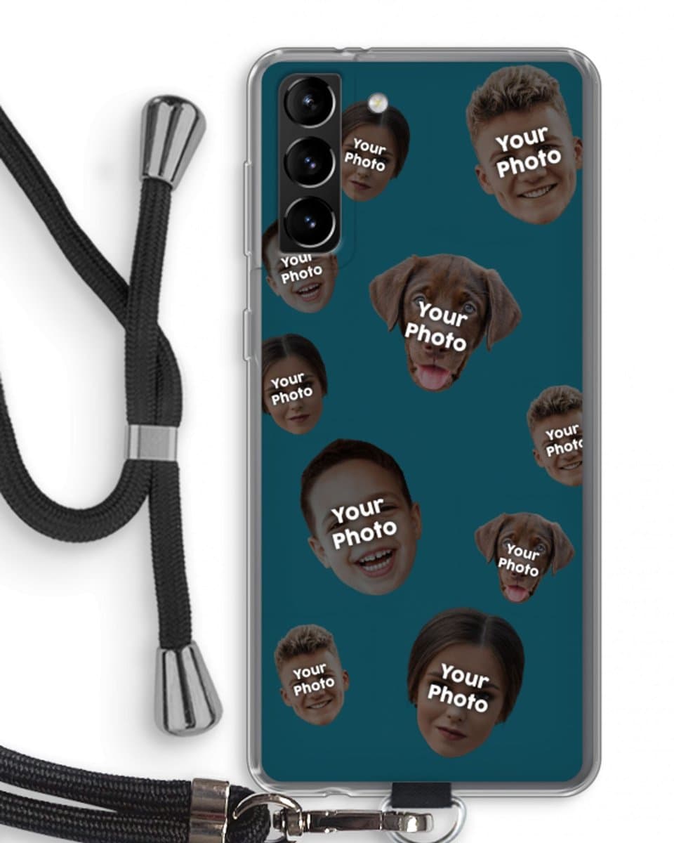 Gepersonaliseerd - Case Company® - Hoesje met koord geschikt voor Samsung Galaxy S21 Plus hoesje met Koord - Gepersonaliseerd gezicht N°1 - Telefoonhoesje met Zwart Koord - Bescherming aan alle Kanten en Over de Schermrand
