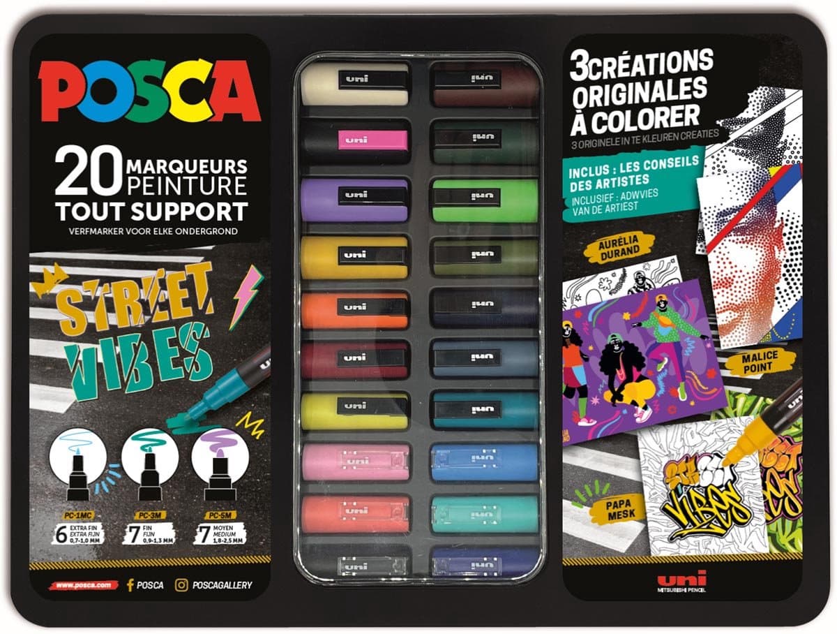 Uni Posca Uni Posca Verfmarker Koffer Street Vibes 20 stuks