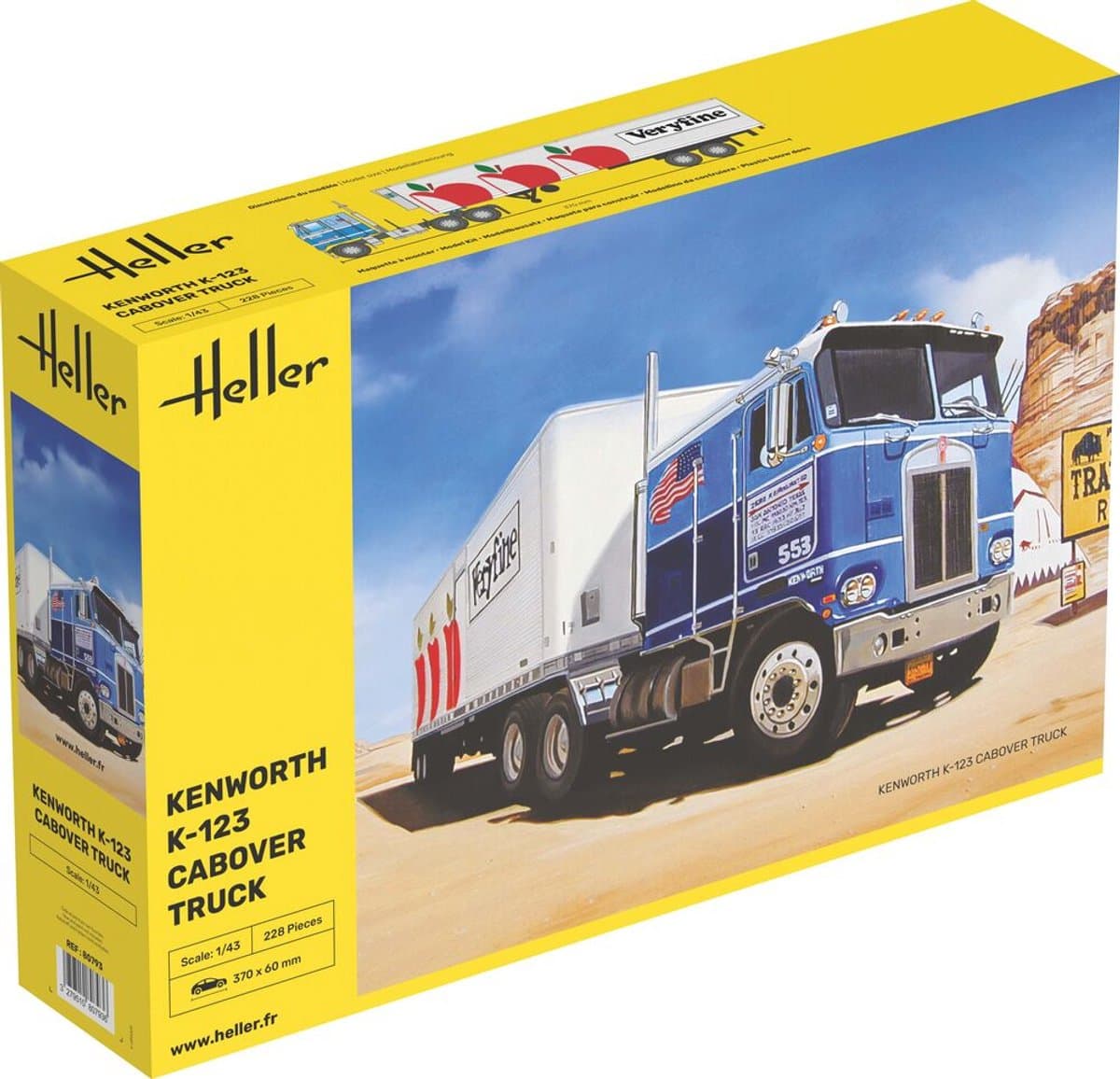 Heller Modelbouwpakket Auto - 80793 Kenworth K-123 Cabover Truck - Amerikaanse Vrachtwagen Plastic - 1:43 - Modelbouw