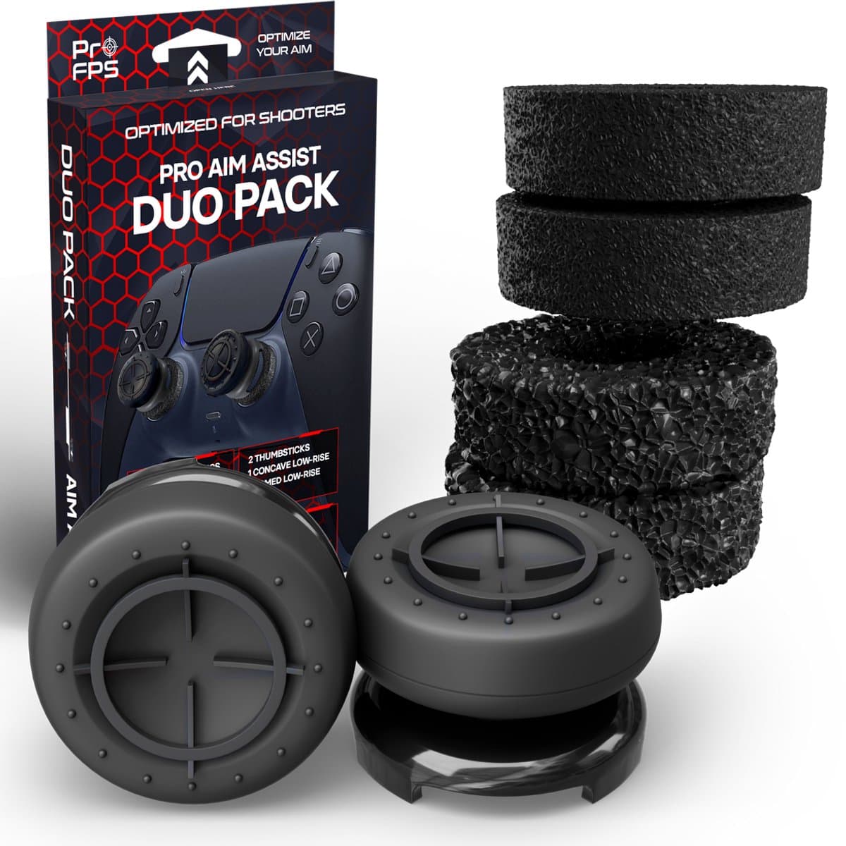ProFPS Thumbsticks & Rings – Geschikt voor PS4 & PS5 – Duo Pack Zwart