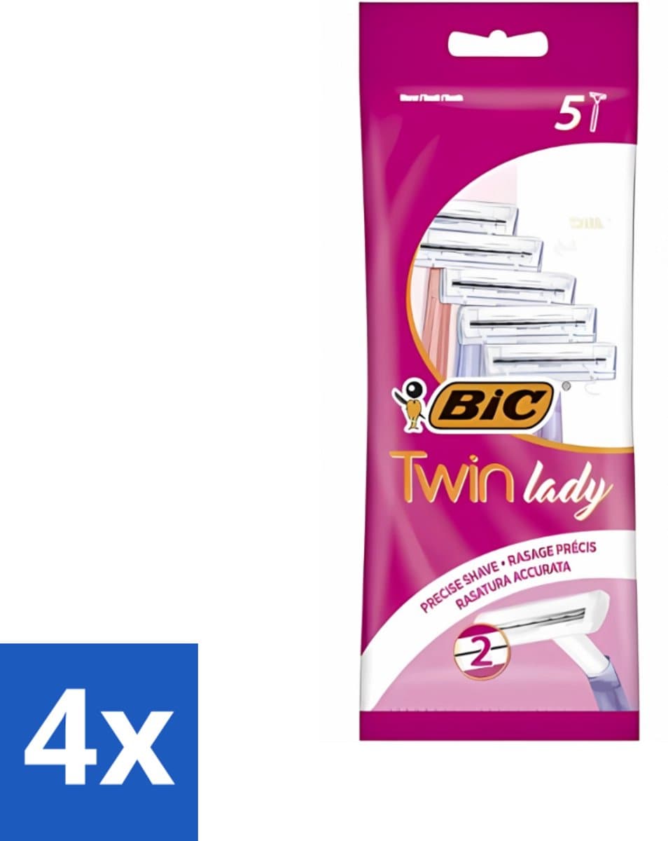 4 x Bic - Twin Lady - Scheermesjes - Dubbel Mesje - Wegwerpmesjes - 5 Scheermesjes - Scheermesje - Wegwerpscheermesje - Dubbel Mesje - Vrouwelijke Scheermesje - Pastelkleuren