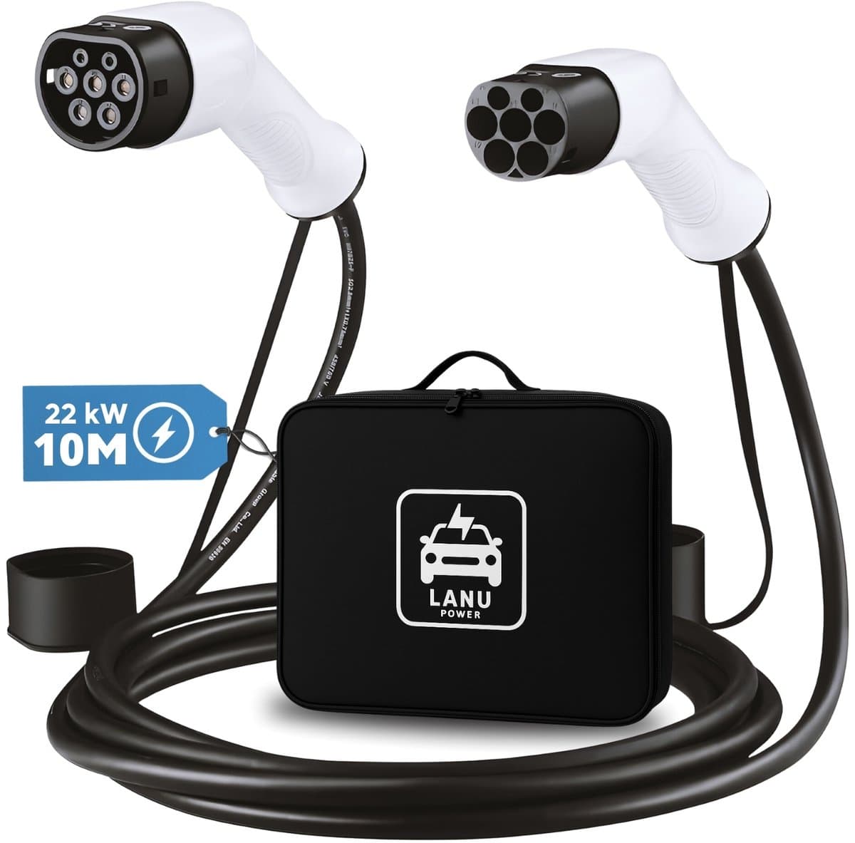 Laadkabel Type 2 – 10 meter - 22kW (32A 3-fase) - IP55 Regenbestendig - Laadkabel auto - 2 Jaar garantie - Incl. draagtas
