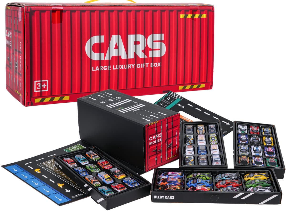 Playos® - Autogarage XL - met 48 Auto's - 36 x 16 x 75 cm - Rollenspel - Speelgoedvoertuig - Speelgoed Auto - Sinterklaas
