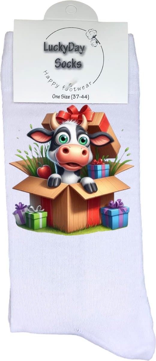 Koe - Stier - Opkikker - Grappige sokken - Valentijns cadeau - Verjaardag cadeau - Grappig - Cadeautjes - Leuke sokken - Vrolijke sokken - Kleurrijk - Schattig - Kerst Sokken - Vaderdag - Moederdag - Kerstcadeau - Socks die Happy maken - 37-44