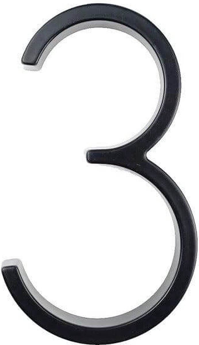 Scoby - Huisnummer - Nummer 3 - Zwevend huisnummer - Zink - 125mm - Modern Zwart - House Number 3 - Drie