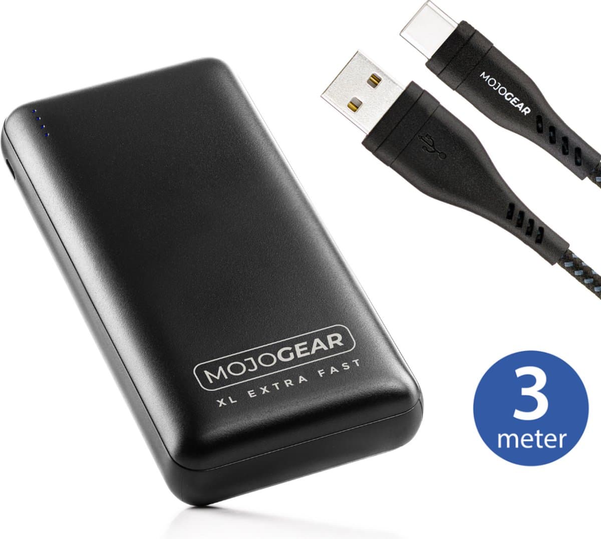 MOJOGEAR MINI XL 20.000 mAh EXTRA FAST powerbank met USB-C naar USB kabel Extra Sterk 3m
