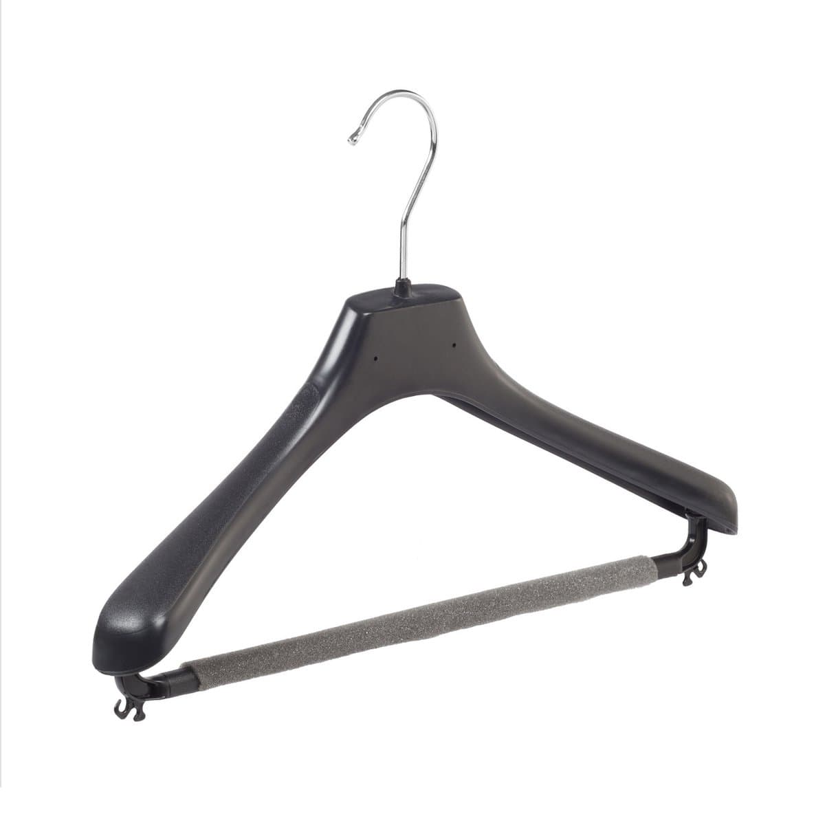 De Kledinghanger Gigant - Mantelhanger - Kostuumhanger - Jassenhanger - Volwassenen - LX39 - 10 Stuks - Kunststof - Zwart - Gebogen Model - Schouderverbreding 4,2 cm - Broeklat met Schuim - 39 cm - Kledinghanger - Kleerhanger - LX-Serie