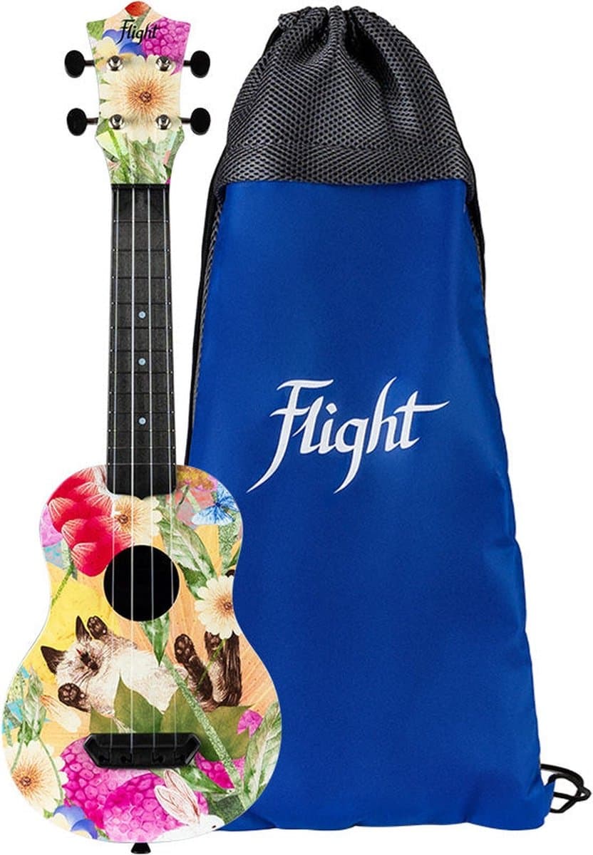 Flight UTS-42 SUMMER CAT Ultra Travel Soprano Ukulele met Polycarbonate Body en Fluorocarbon Snaren