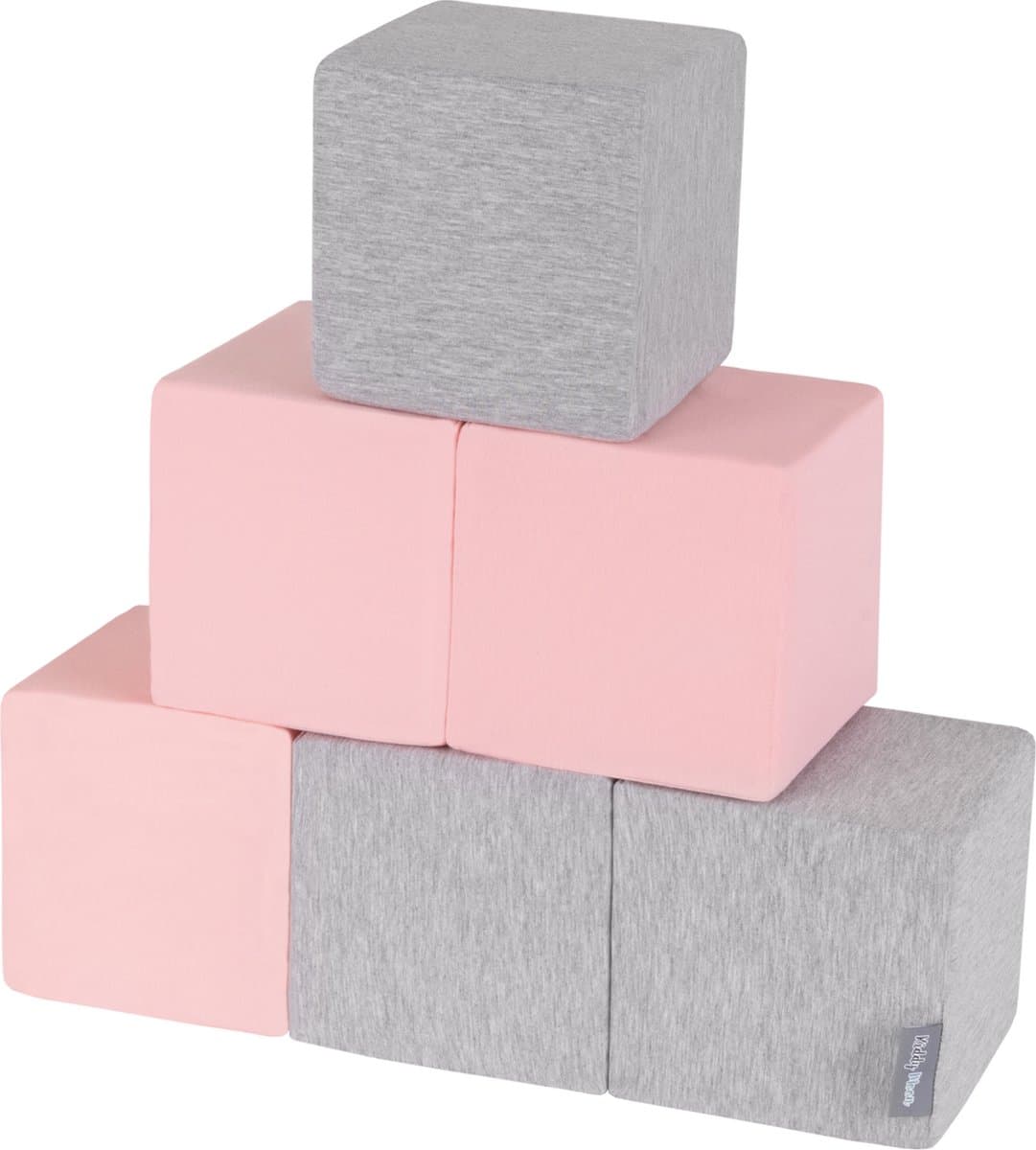KiddyMoon Zachte Blokken voor Baby 6 Stuks - Montessori speelgoed 1 jaar - Speelmat foam - Foam blokken speelgoed kinderen XXL - Montessori baby - Zachte baby speelgoed - Schuimrubber speeltoestel - Baby speeltuin - Lichtgrijs-Roze