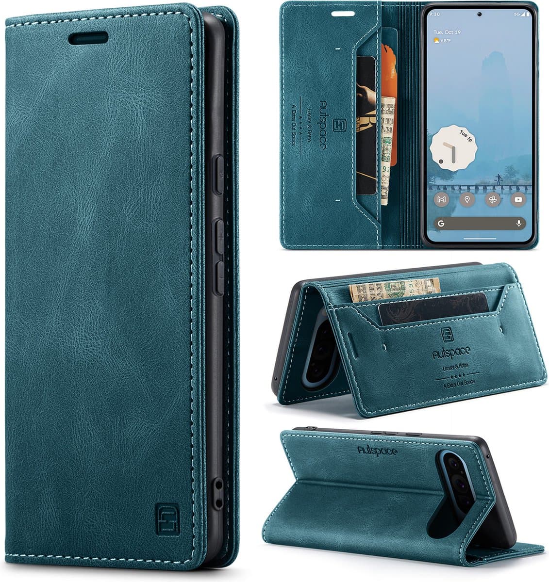 Luxe Flip Case met RFID Bescherming Kaarthouder en Magneetsluiting voor Google Pixel 9 Pro XL / 10 Pro XL _ Blauw