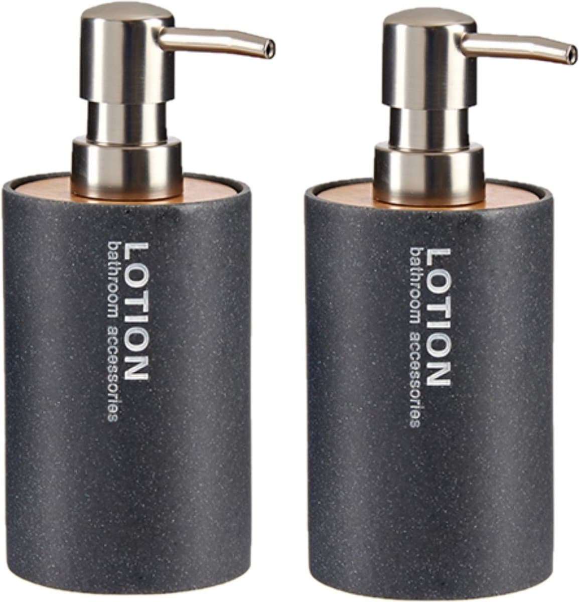 Arte r Zeeppompje/dispencer - 2x - antraciet - kunststof - 350 ml - navulbaar - toilet/badkamer