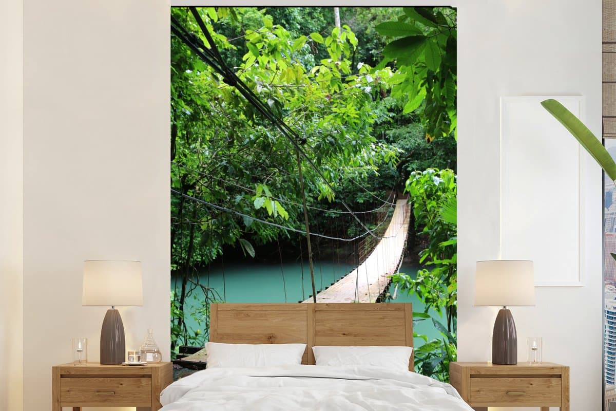 Behang jongenskamer - Fotobehang Natuur - Brug - Turquoise - Breedte 170 cm x hoogte 260 cm - Kinderbehang