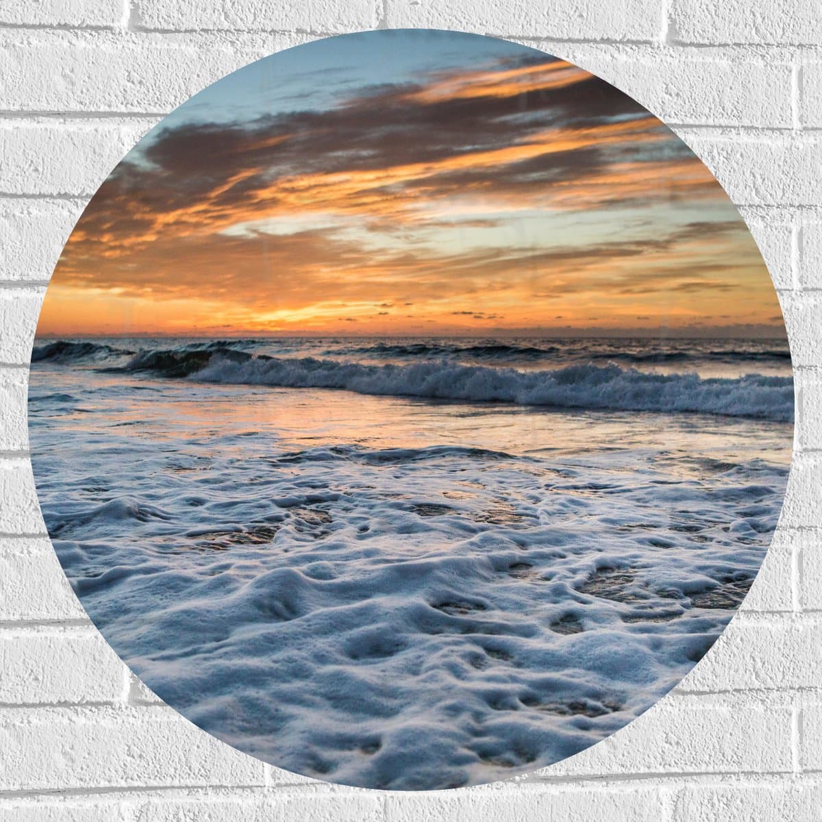 Muursticker Cirkel - Schuimende Zee - 70x70 cm Foto op Muursticker
