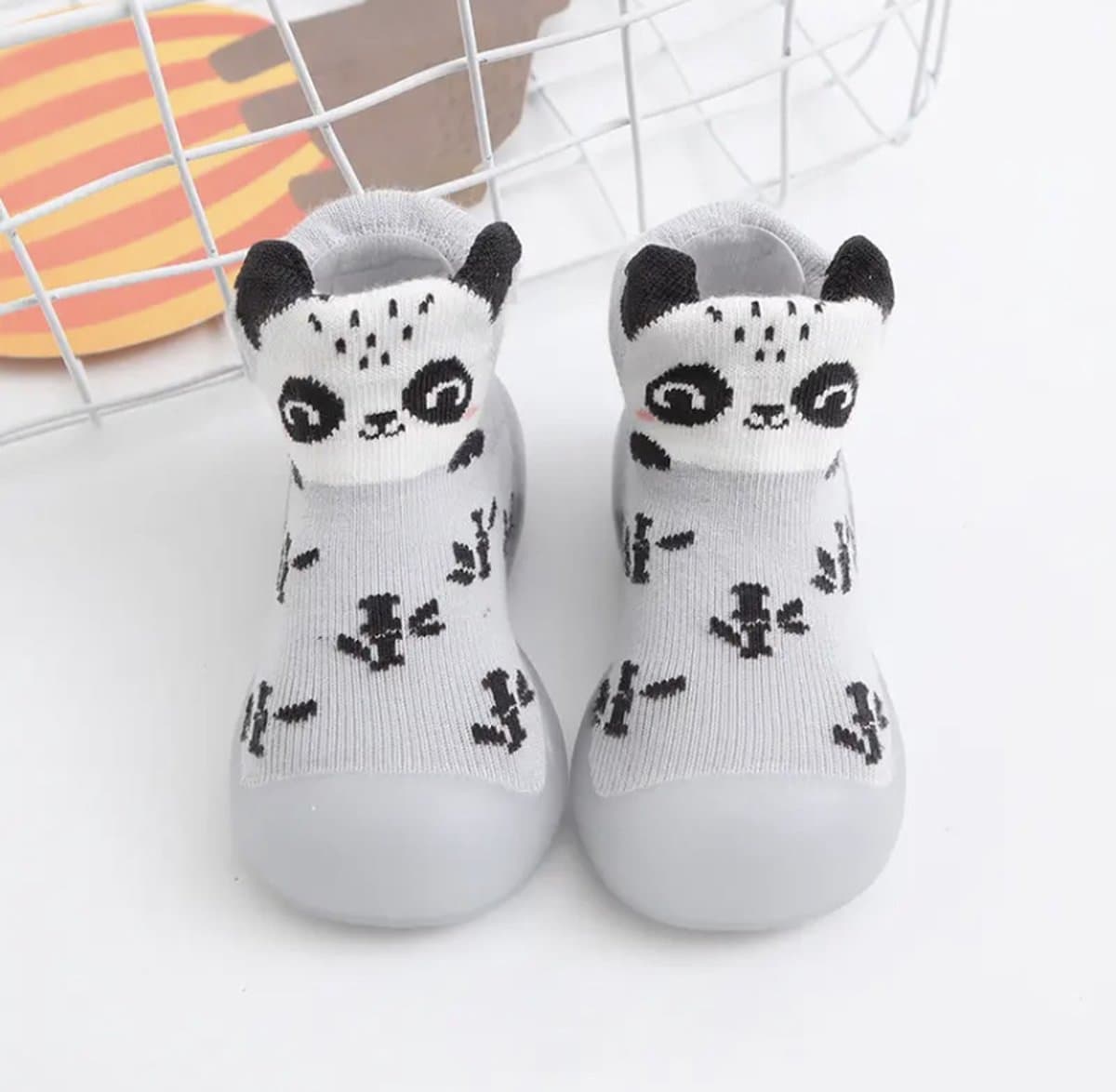 Anti-slip babyschoentjes - Soksloffen - Eerste loopschoentjes van Baby-Slofje - Grijs Panda maat 22/23