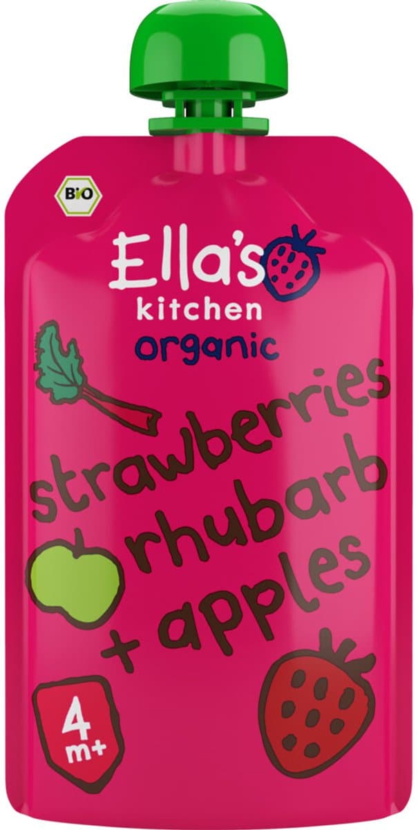Ella's Kitchen Biologisch Knijpfruit 4+m Aardbei, Rabarber & Appel 120 gr