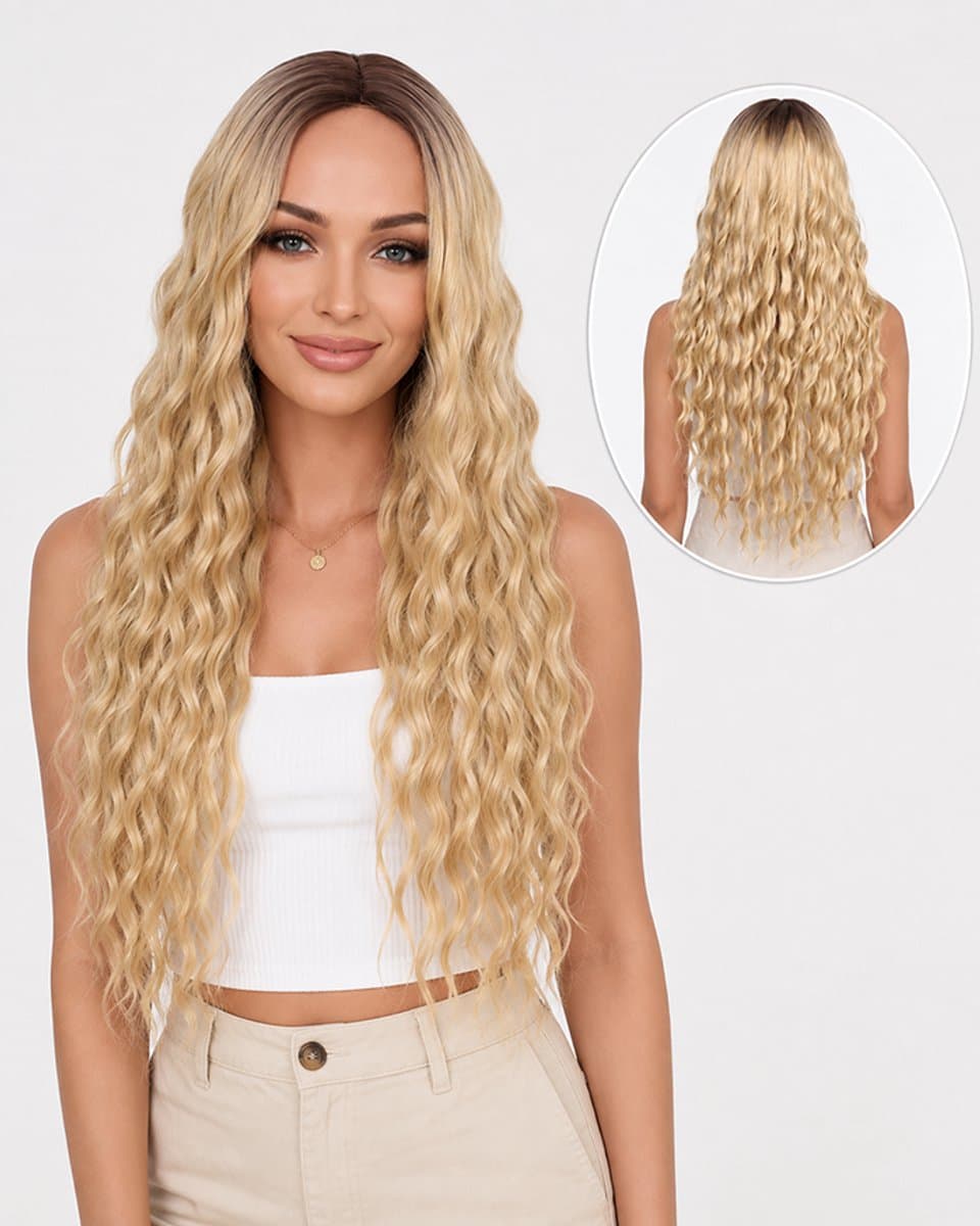 Pro Care Excellent Quality® Ombre Blond Golf Pruik Dames - Pruiken - 77cm Golvend Haar - Wig - Verstelbaar - Vederlicht 320g