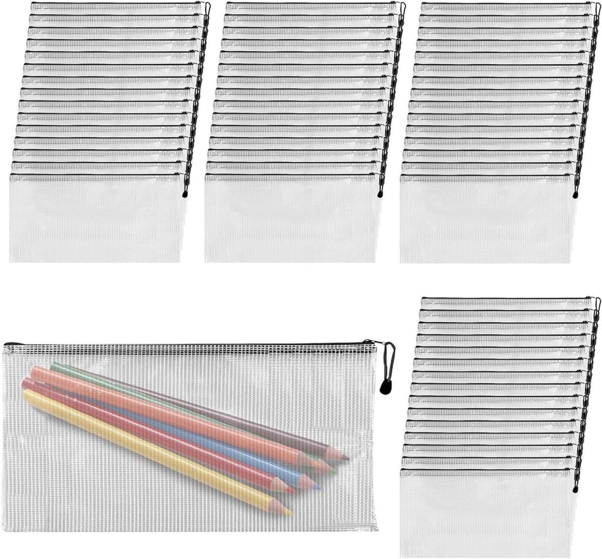 Mesh Ritszakjes - Opbergzakjes Waterdicht - Kantoor Organisatie - Doorschijnend Ontwerp - 34 x 24 cm - Zwart