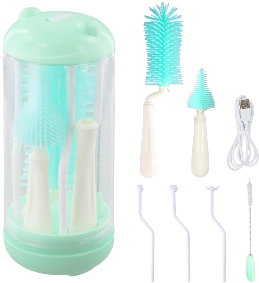 Omgoods - Silicone Bottle Brush Set met UV Sterilisator en Droogrek