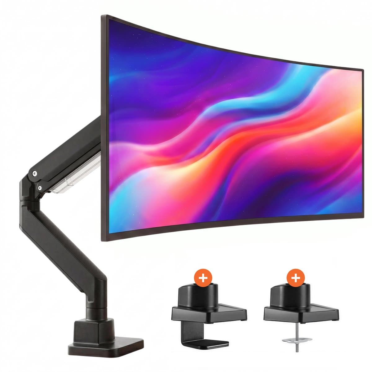 Skoov Monitor Arm met gasveer - Tot 57 Inch & 27KG - Wide screen - Beugel voor 1 scherm - Monitor - Stand - Houder - Steun - Extra stabiel - Zwart
