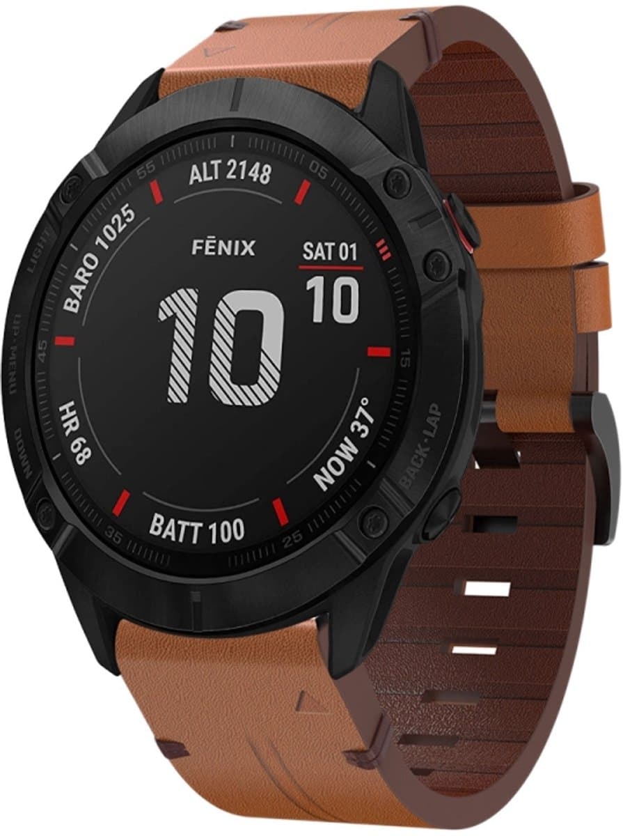 Voor Garmin Fenix 6X Sapphire 26mm lederen stalen gesp horlogeband (bruin)