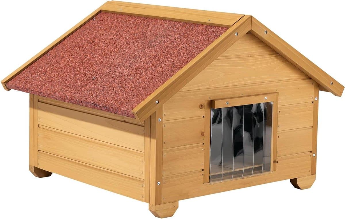 Kattenhuis met Isolatie - Dierenverblijf buiten - Bescherming tegen weer - 3-laagse isolatie - 68x56x45 cm - Bruin