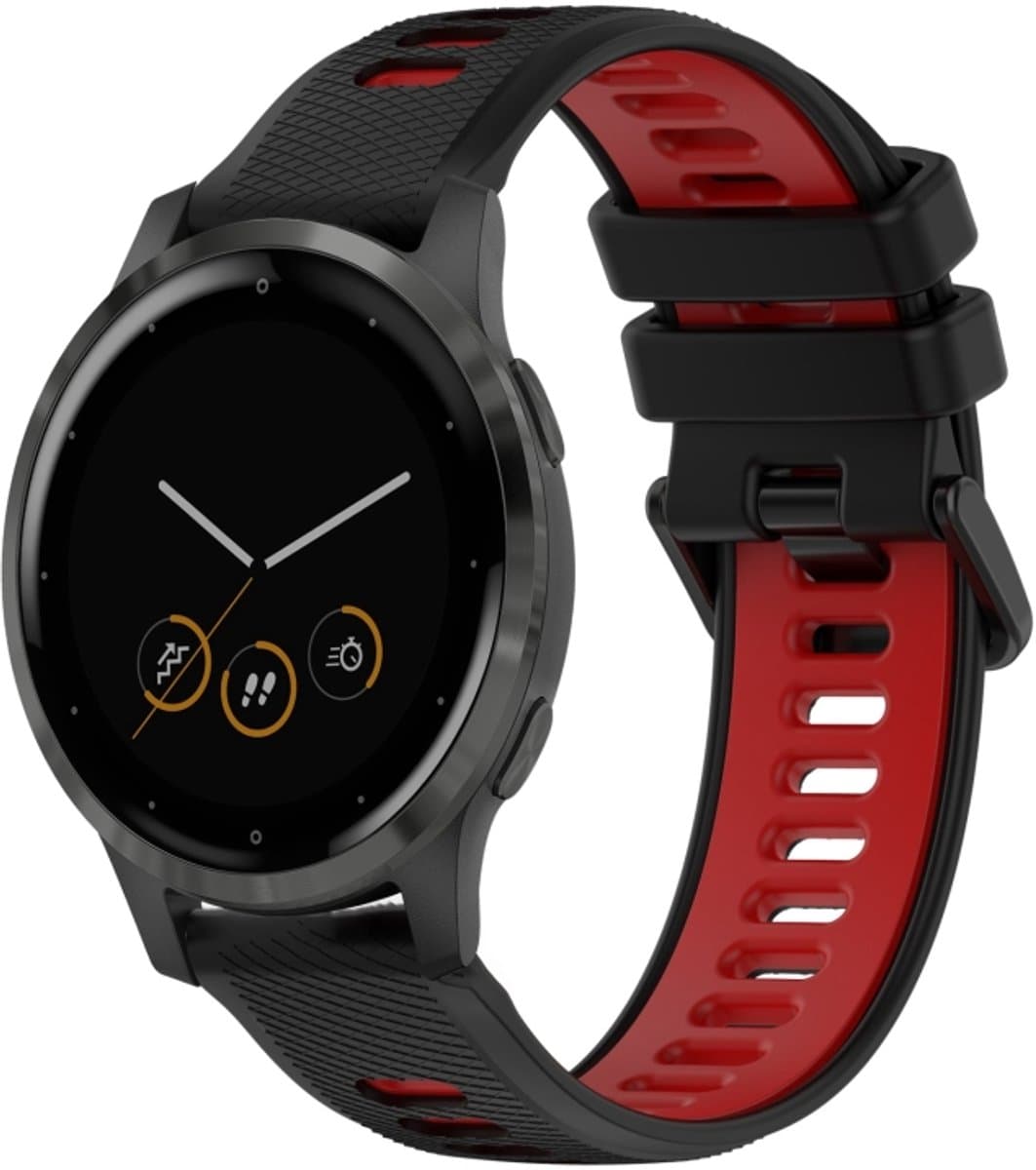 Voor Garmin Vivoactive 4S 18 mm sport tweekleurige siliconen horlogeband (zwart + rood)