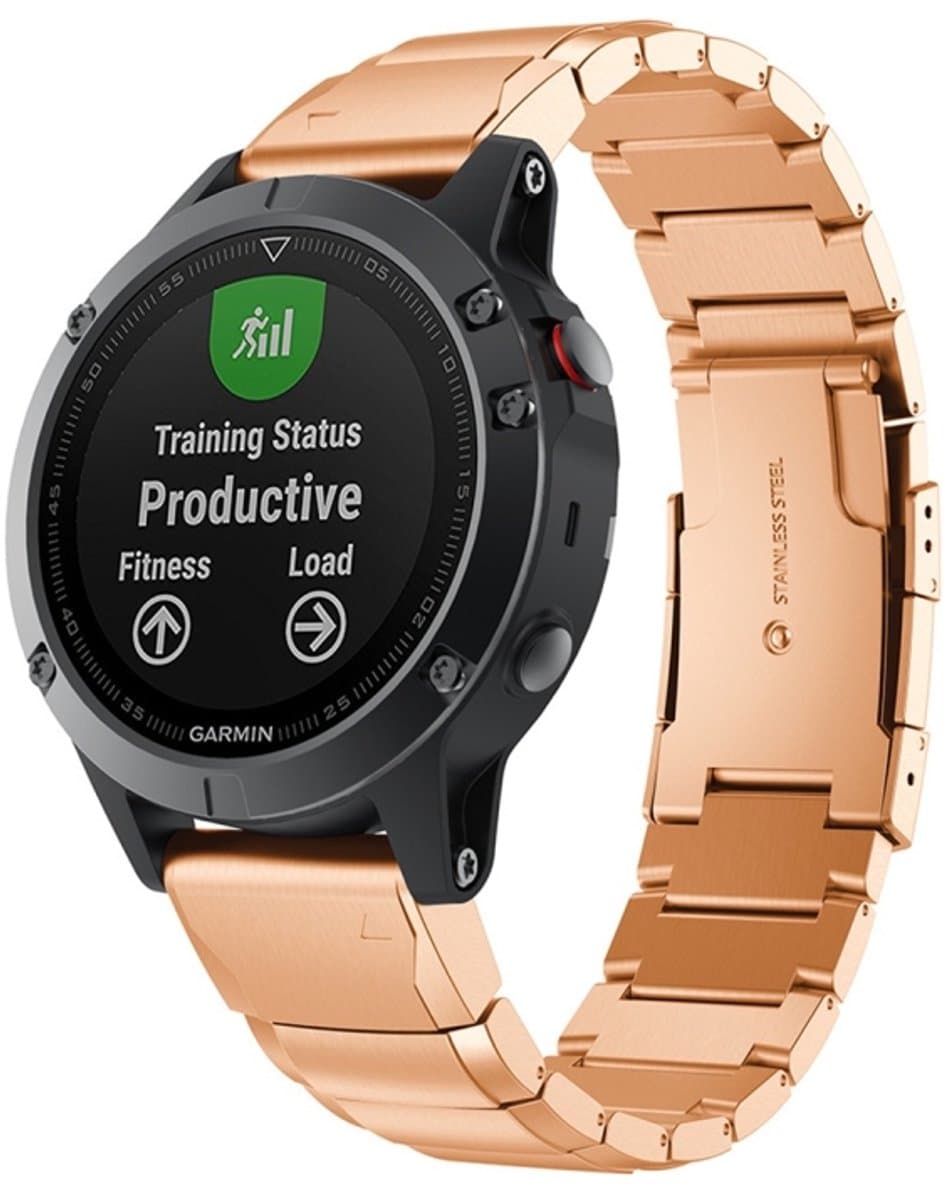 Snelle demontage stalen polsband horlogeband voor Garmin Fenix 5 x 26 mm (rosÃ©goud)