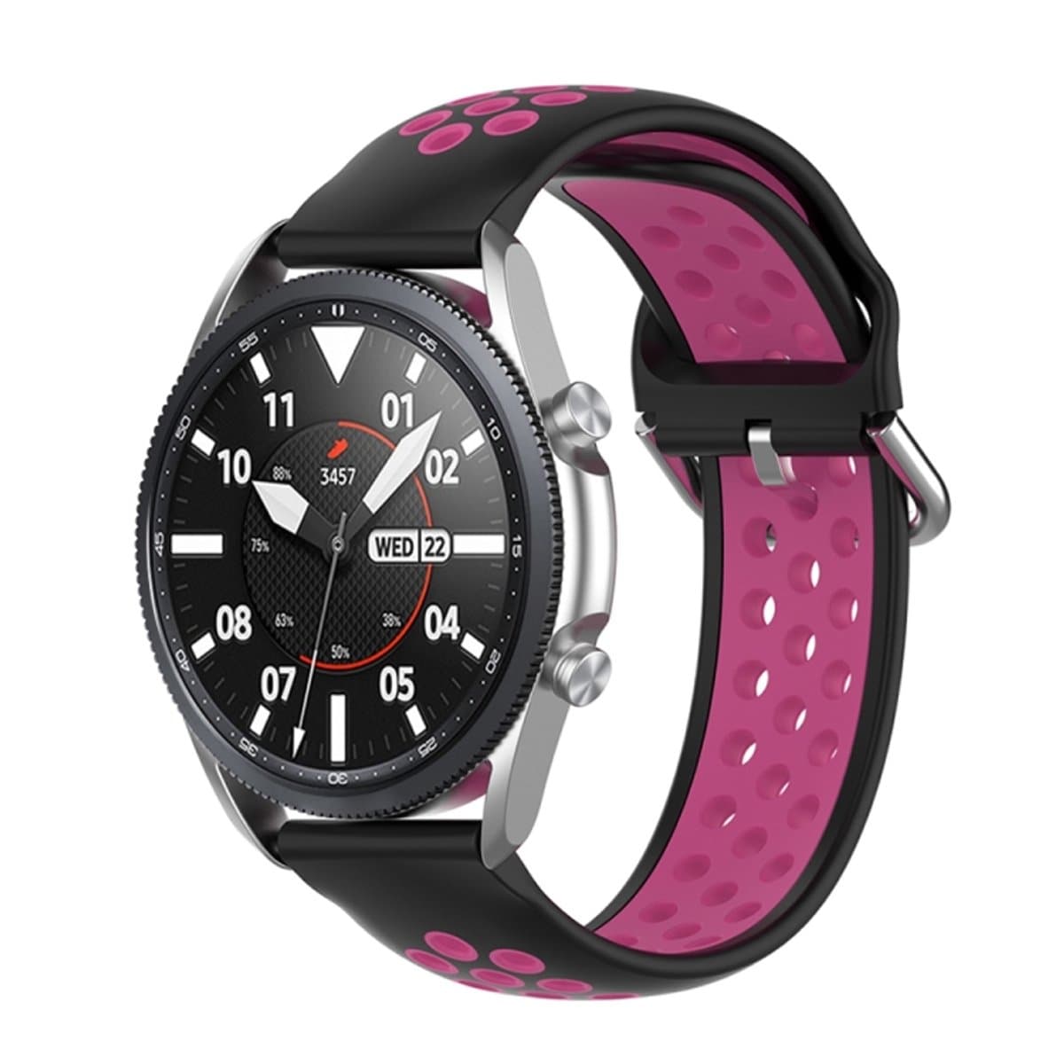 Voor Galaxy Watch 3 41 mm siliconen sport tweekleurige band, maat: gratis maat 20 mm (zwarte roos)