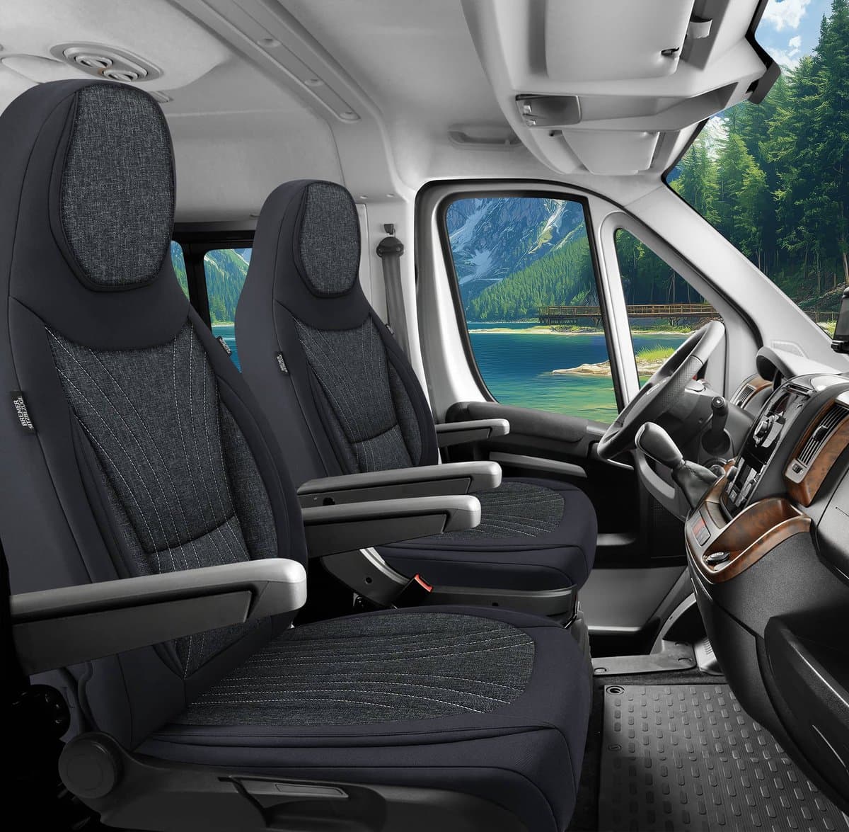 Premium Camper stoelhoezen voor Knaus BOXLIFE C4 in Zwart/Antraciet (2 losse stoelen)