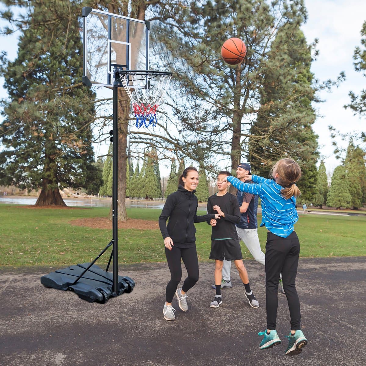 Basketbalstandaard – In Hoogte Verstelbaar 164,59-213,36 cm – Met Wielen – Zwart – Binnen en Buiten