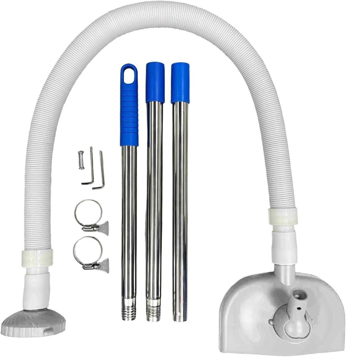 Zwembadstofzuiger - Handstofzuiger Spa - Zwembad Onderhoud - Gebogen Zuigkop - 155 cm - Grijs