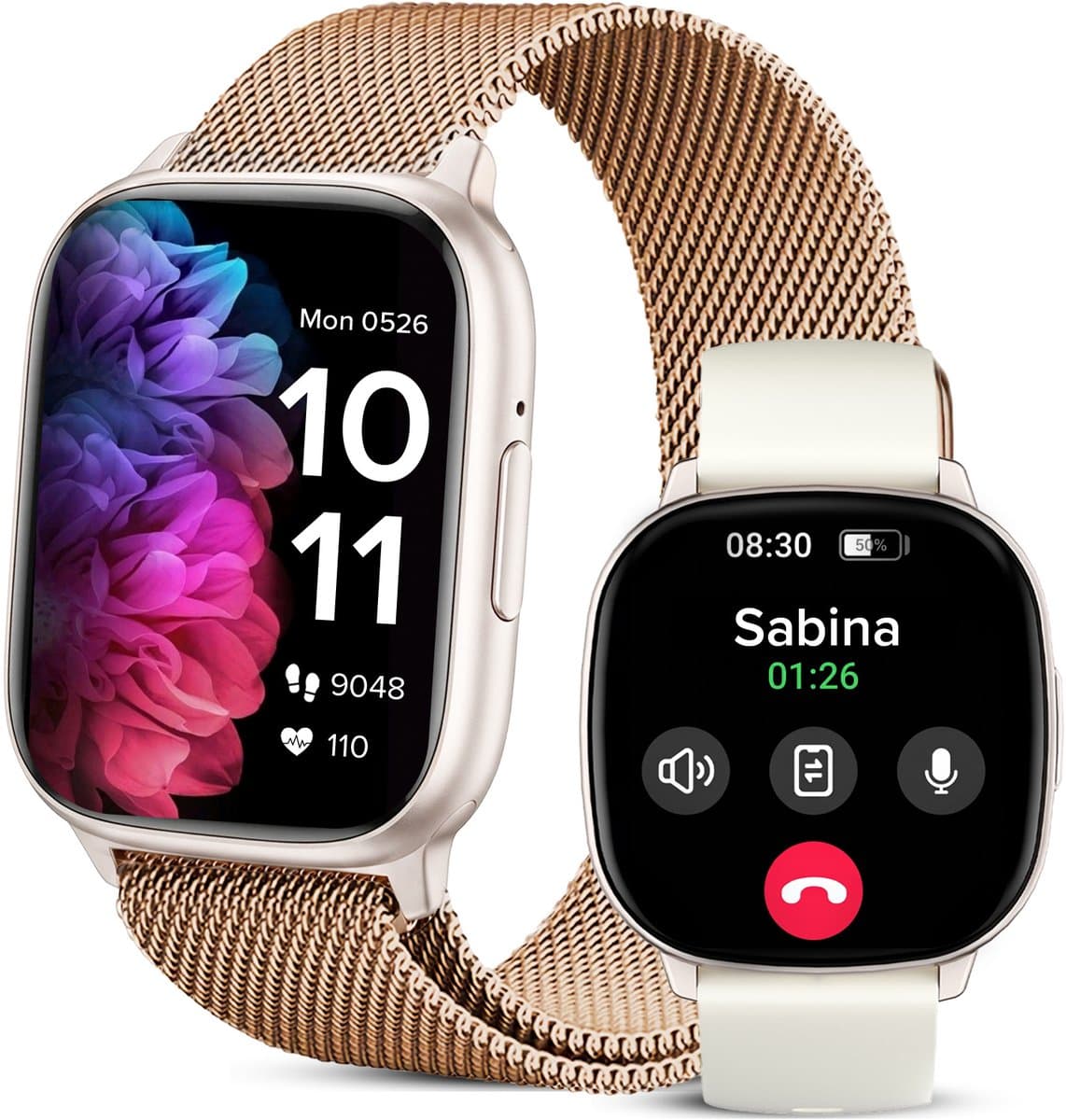 Avalue Smartwatch Dames & Heren - 1,8" AMOLED - Bluetooth Bellen - Hartslag & Bloedzuurstof - Slaaptracker - - Meerdere Sportmodi - Geschikt voor Android en iOS - Rose Gold en Wit